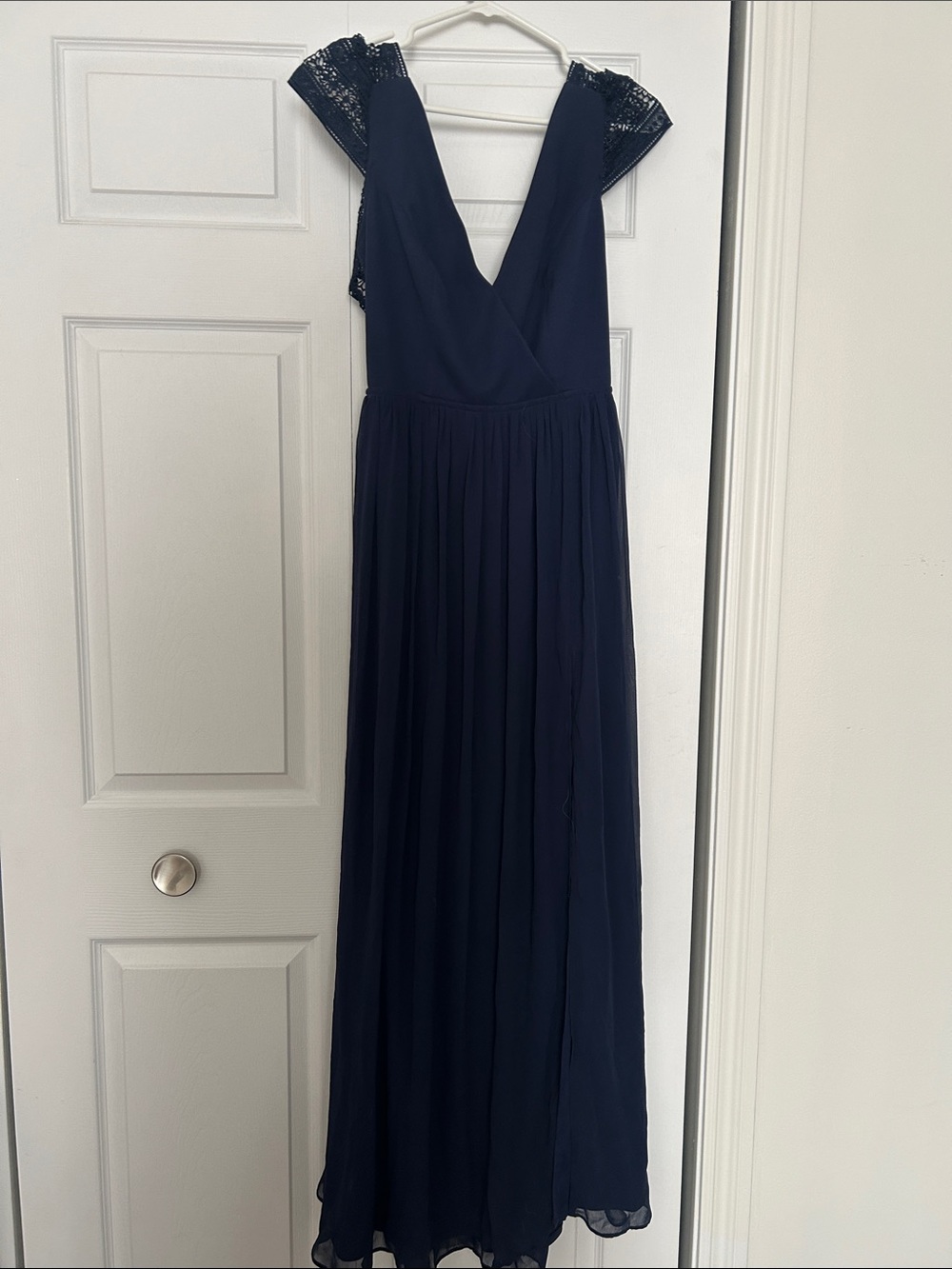 Navy V-Neck Cap Sleeve Maxi Dress